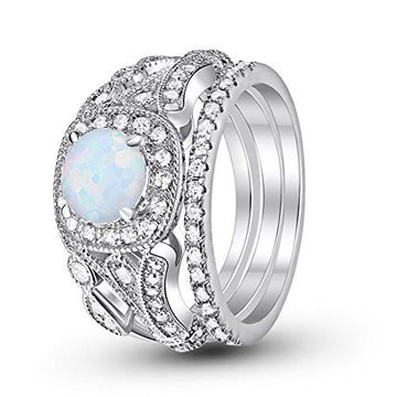 Eternity Three Piece Engagement Ring Lab White Opal 925 Sterling Silver
